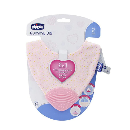 Chicco Gummy Bib Teething Ring with Bib 2 In 1 Pink 2m+ Jag Couture London - New York