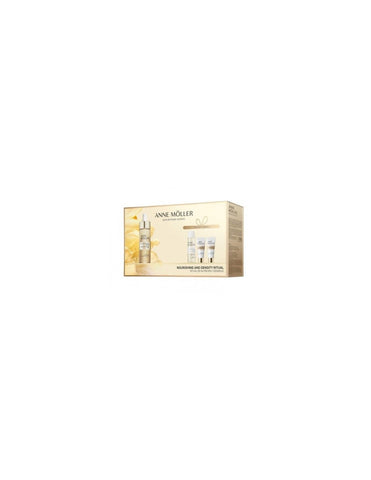 Anne Möller Living Goldage Day and Night Ritual set with two 50ml jars, featuring luxurious skincare products in elegant packaging.