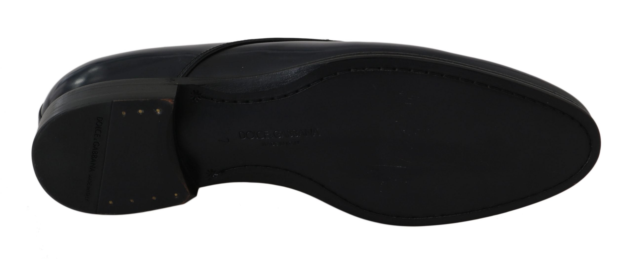 Blue leather dress derby shoes for men by Dolce & Gabbana, featuring a sleek formal design and classic lace-up style.