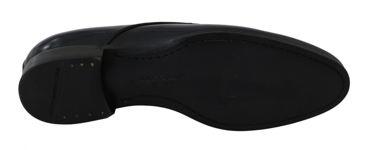 Blue leather dress derby shoes for men by Dolce & Gabbana, featuring a sleek formal design and classic lace-up style.