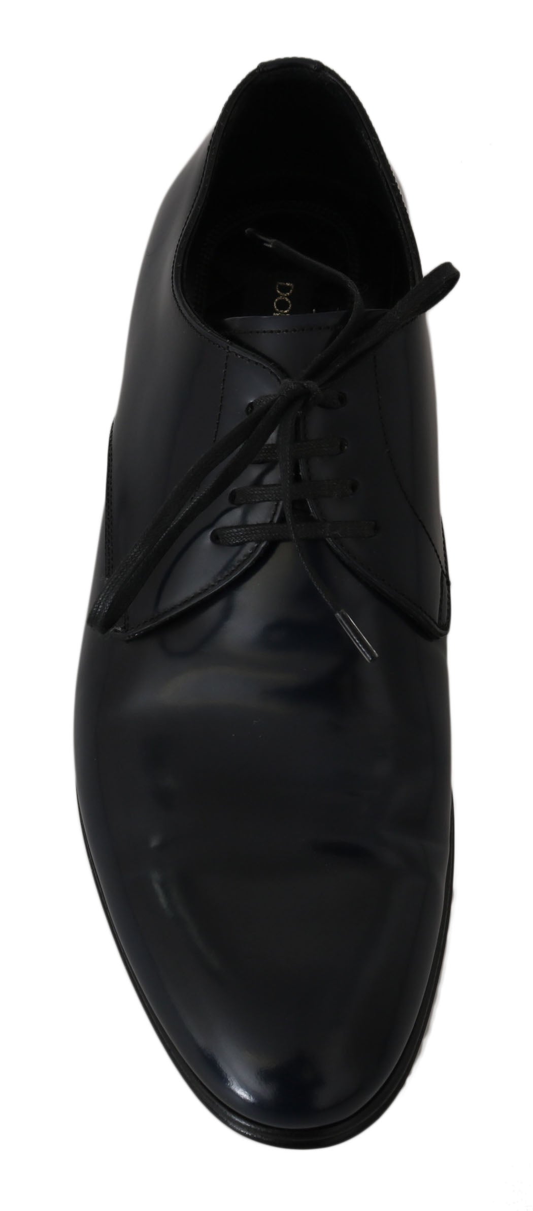 Blue leather dress derby shoes for men by Dolce & Gabbana, featuring a classic formal design with polished finish.