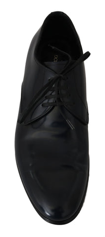 Blue leather dress derby shoes for men by Dolce & Gabbana, featuring a classic formal design with polished finish.