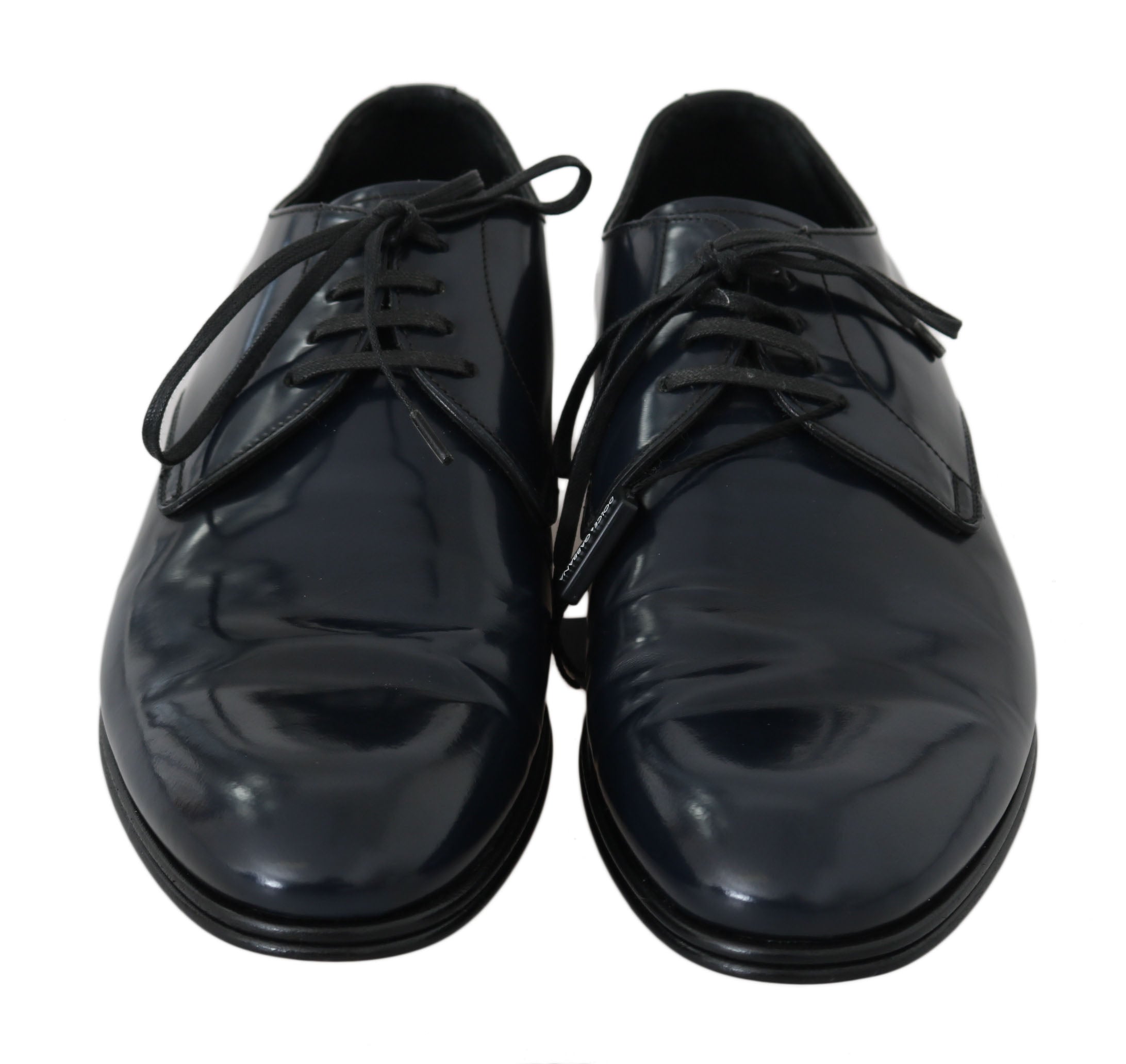 Blue leather men's dress shoes by Dolce & Gabbana, Derby style with polished finish and classic formal design.