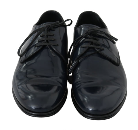 Blue leather men's dress shoes by Dolce & Gabbana, Derby style with polished finish and classic formal design.