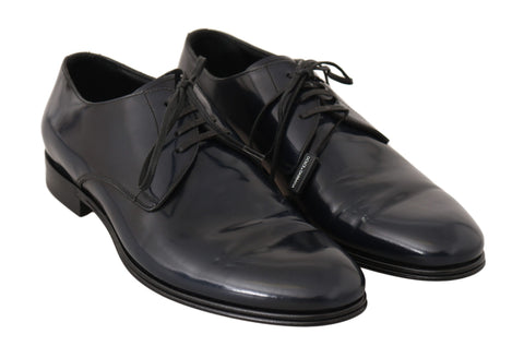 Blue leather dress derby shoes for men by Dolce & Gabbana, featuring a sleek formal design with polished finish.