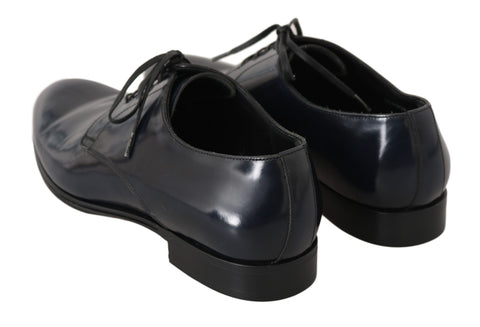 Blue leather men's Derby dress shoes by Dolce & Gabbana, featuring a sleek formal design with polished finish.