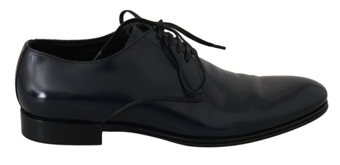Blue leather dress derby shoes for men by Dolce & Gabbana, featuring a sleek formal design with polished finish.
