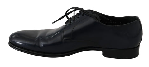 Blue leather dress derby shoes for men by Dolce & Gabbana, featuring a sleek formal design and classic lace-up style.
