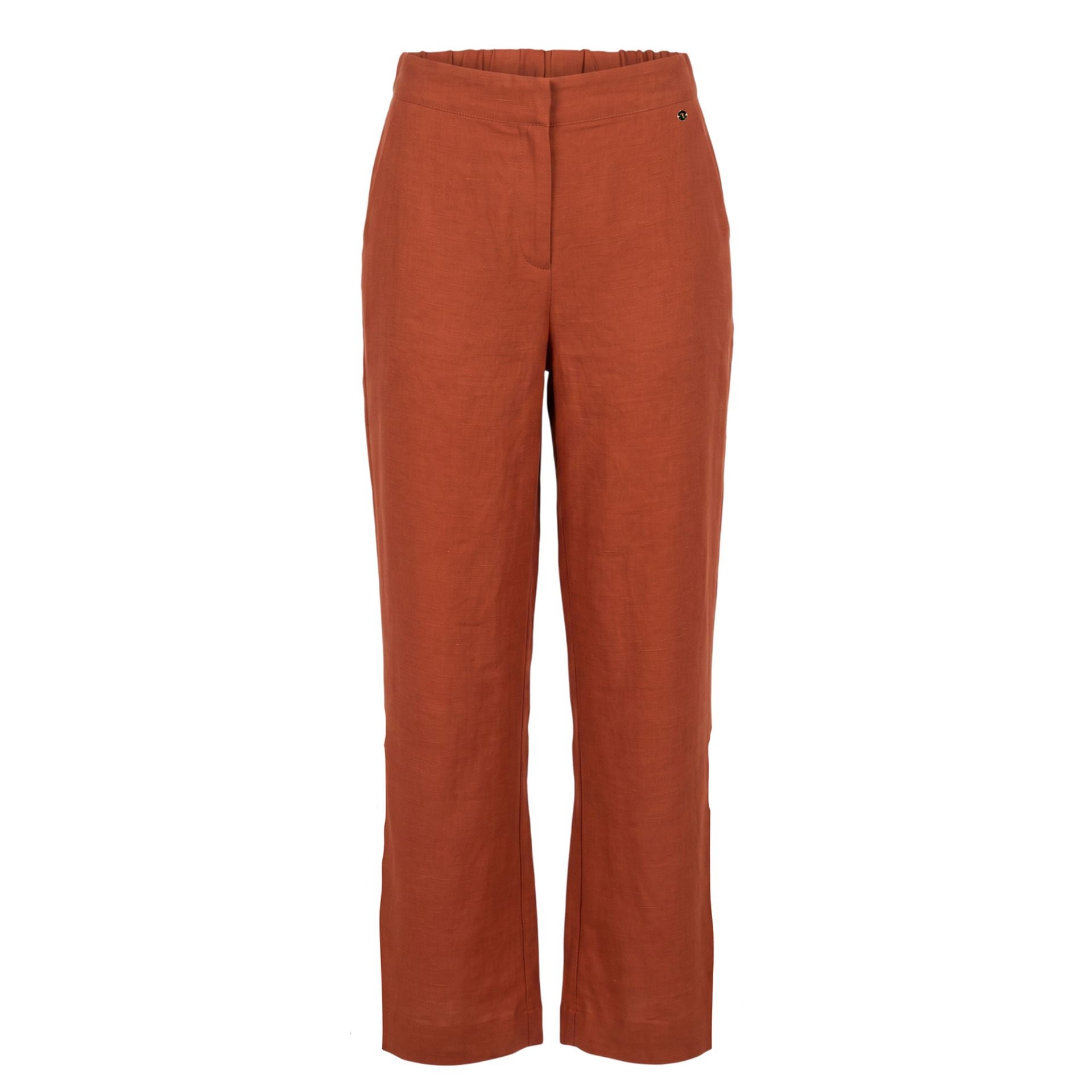 Brown Trussardi jeans with classic fit and subtle branding, displayed on a neutral background.