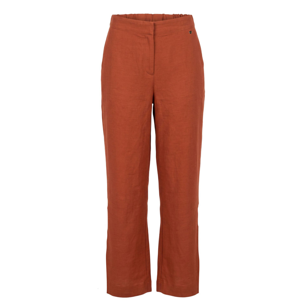 Brown Trussardi jeans with classic fit and subtle branding, displayed on a neutral background.