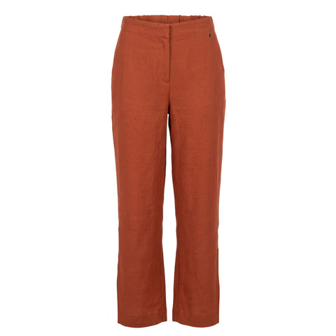 Brown Trussardi jeans with classic fit and subtle branding, displayed on a neutral background.