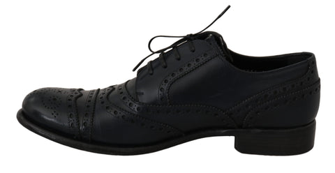 Dark blue leather wingtip Oxford dress shoes by Dolce & Gabbana, featuring classic brogue detailing and polished finish.