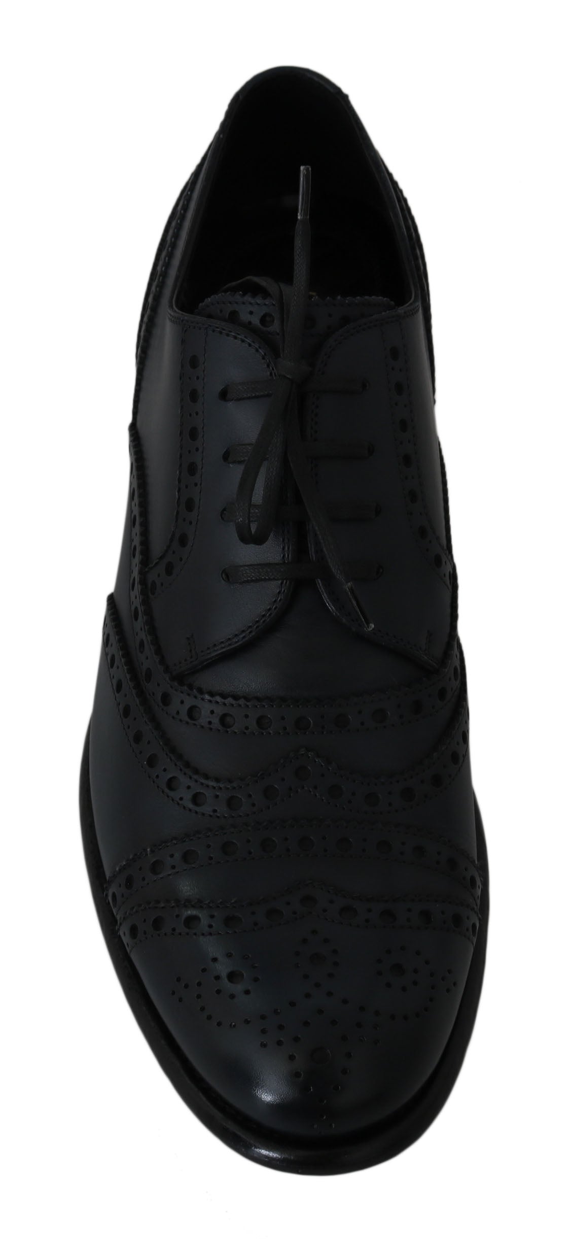 Dark blue leather wingtip Oxford dress shoes by Dolce & Gabbana, featuring classic brogue detailing and sleek lace-up design.