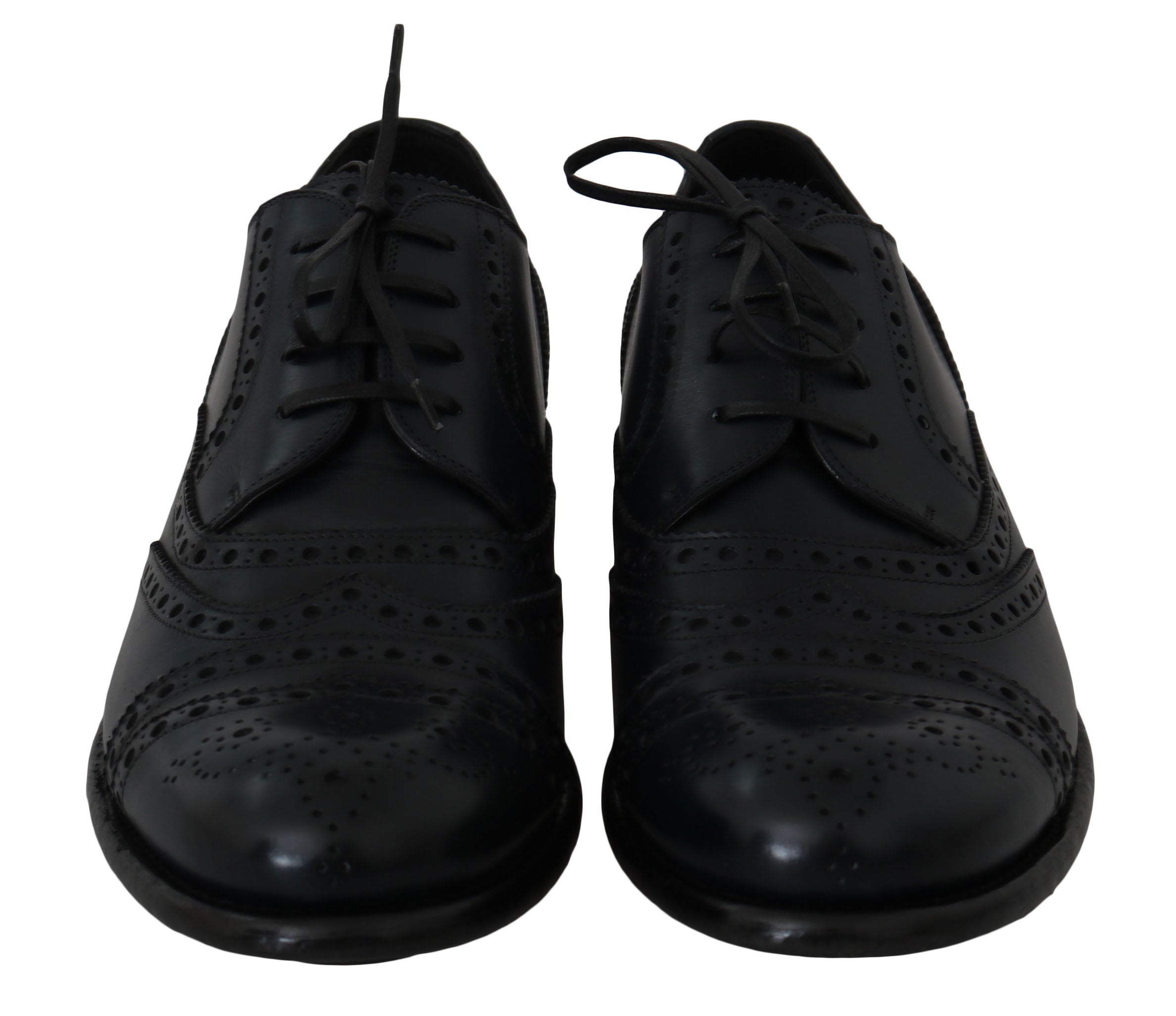Dark blue leather wingtip oxford dress shoes by Dolce & Gabbana, featuring classic brogue detailing and sleek polished finish.