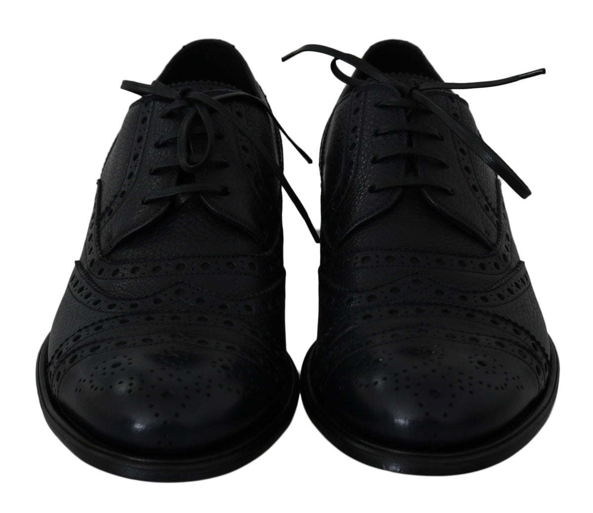 Blue leather wingtip Oxford dress shoes by Dolce & Gabbana with brogue detailing and classic lace-up style.
