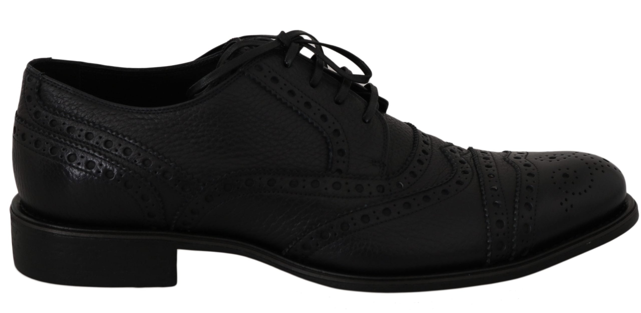Blue leather wingtip Oxford dress shoes by Dolce & Gabbana, featuring classic brogue detailing and polished finish.