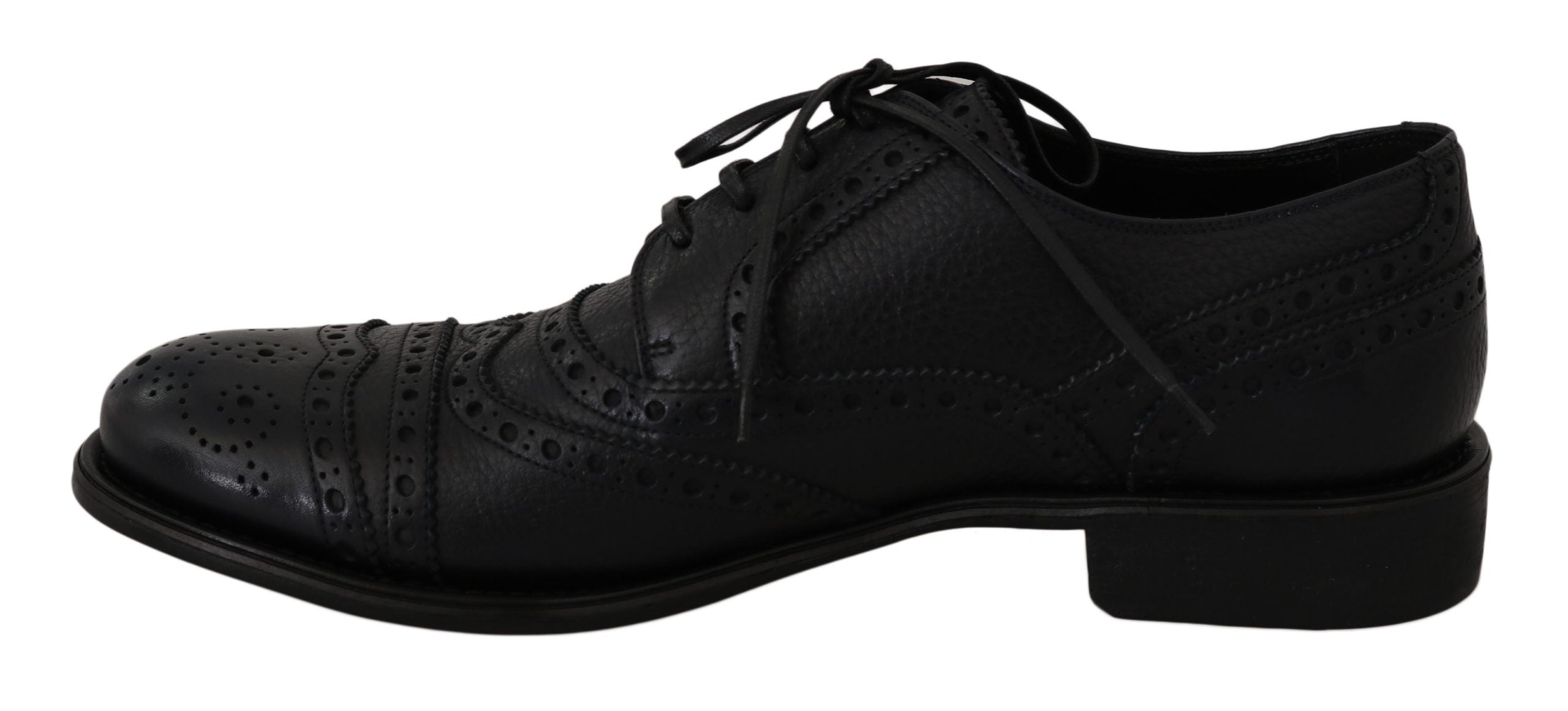 Blue leather wingtip Oxford dress shoes by Dolce & Gabbana, featuring classic brogue detailing and polished finish.