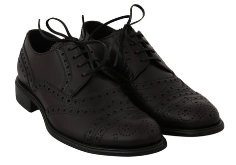 Black leather wingtip Oxford dress shoes by Dolce & Gabbana, featuring classic brogue detailing and polished finish.