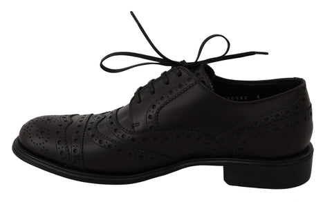 Black leather wingtip Oxford dress shoes by Dolce & Gabbana featuring classic brogue detailing and sleek polished finish.