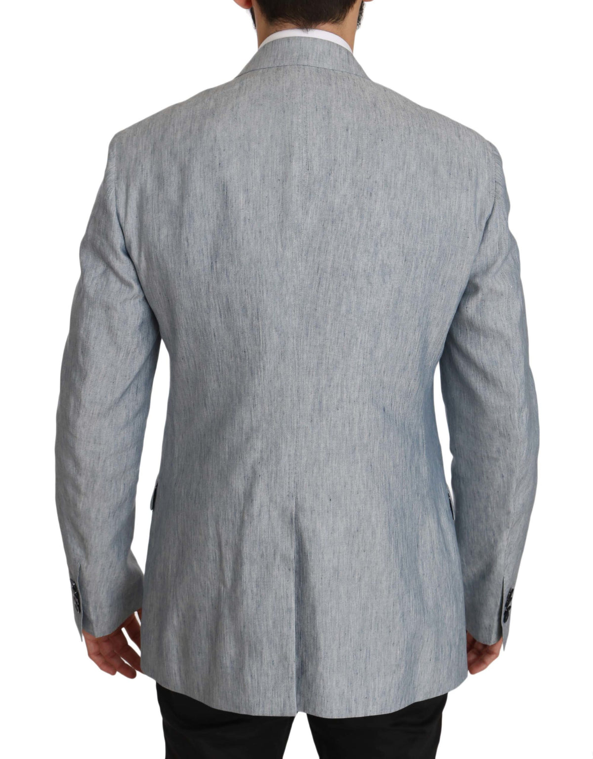 Blue Flax Napoli jacket coat blazer by Dolce & Gabbana, featuring a tailored fit and stylish design, shown on a model.
