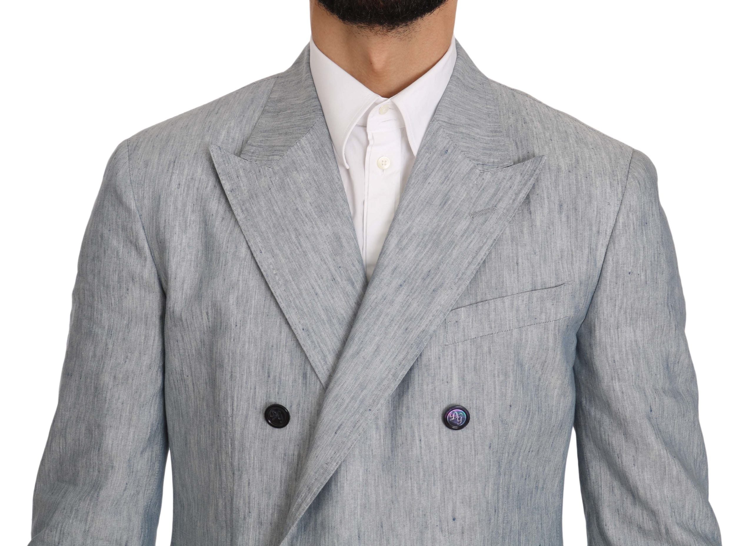 Blue Flax Napoli jacket blazer by Dolce & Gabbana, tailored fit with lapel collar and button front, stylishly displayed.