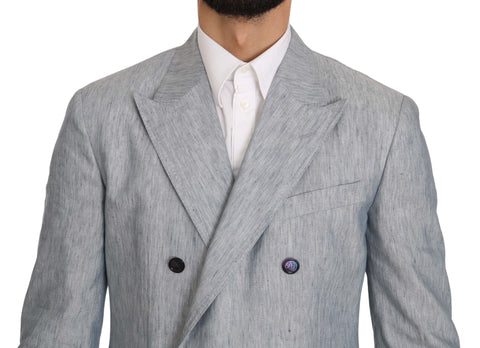 Blue Flax Napoli jacket blazer by Dolce & Gabbana, tailored fit with lapel collar and button front, stylishly displayed.