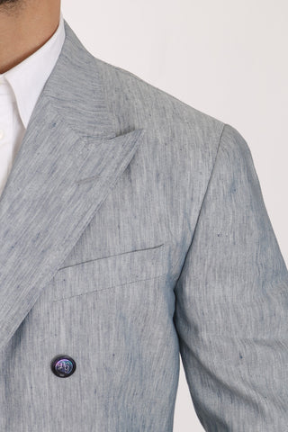 Blue Flax Napoli jacket blazer by Dolce & Gabbana, tailored fit with lapel collar and stylish design, shown on a hanger.