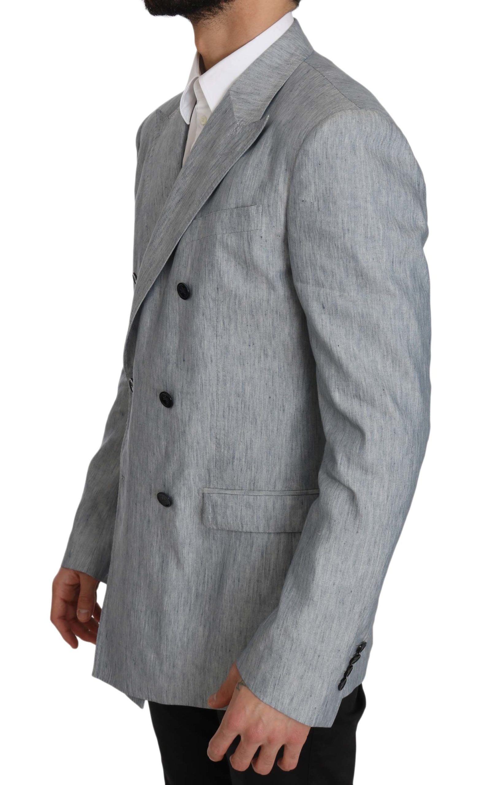 Blue Flax Napoli jacket coat blazer by Dolce & Gabbana, featuring a tailored fit with classic lapels and elegant design.