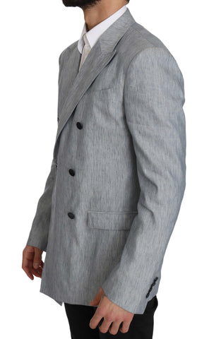 Blue Flax Napoli jacket coat blazer by Dolce & Gabbana, featuring a tailored fit with classic lapels and elegant design.