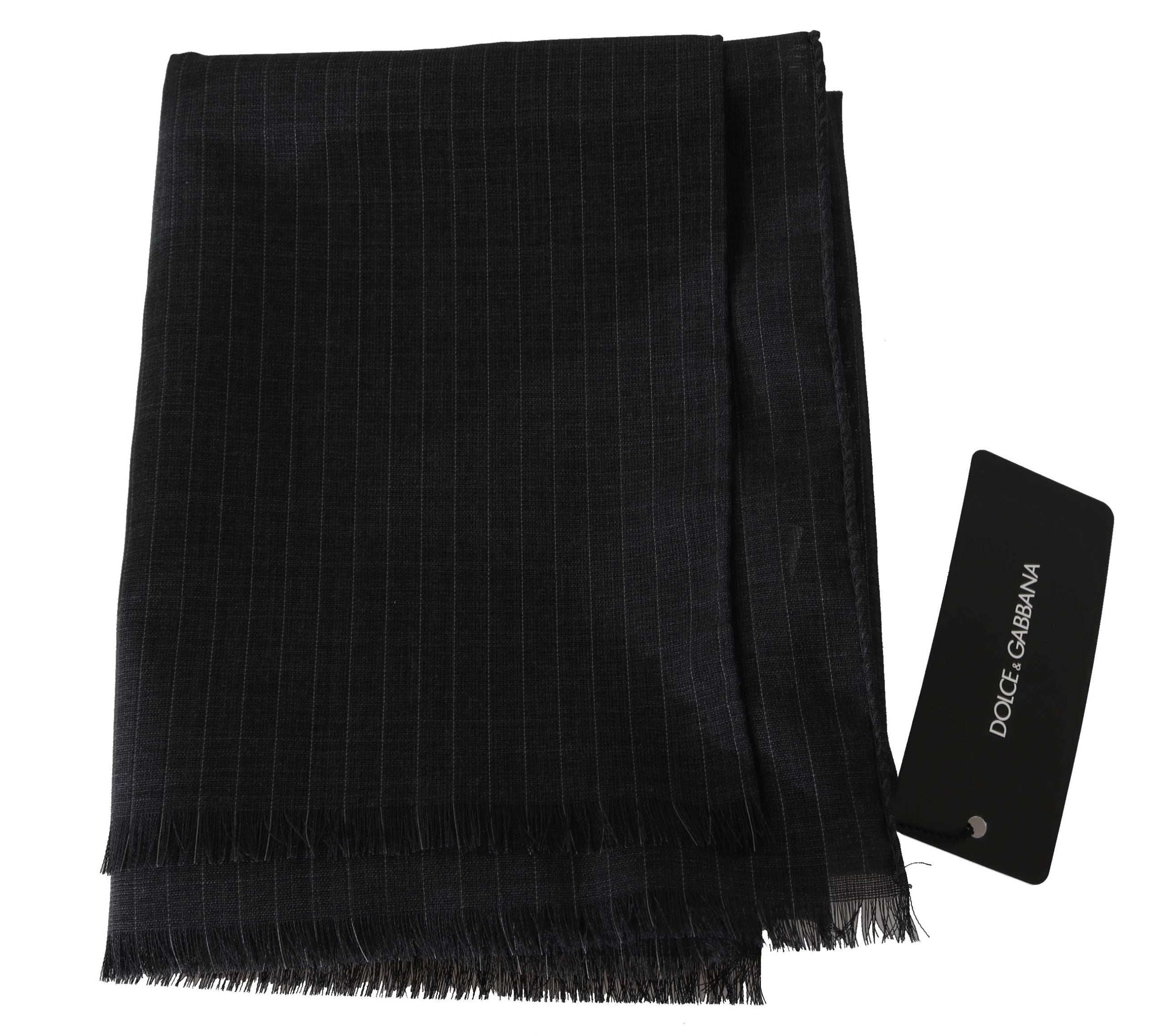 Gray wool scarf with striped pattern by Dolce & Gabbana, showing soft fabric and stylish wrap design