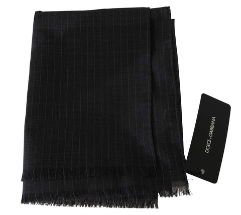 Gray wool scarf with striped pattern by Dolce & Gabbana, showing soft fabric and stylish wrap design