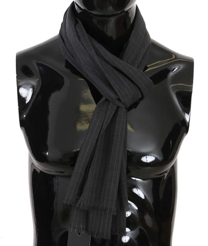 Gray wool striped pattern wrap scarf by Dolce & Gabbana, showcasing soft fabric and stylish design.