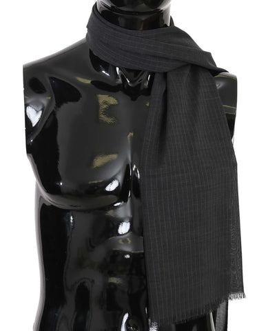 Gray wool wrap scarf with striped pattern from Dolce & Gabbana, showcasing soft 100% wool fabric and stylish design.