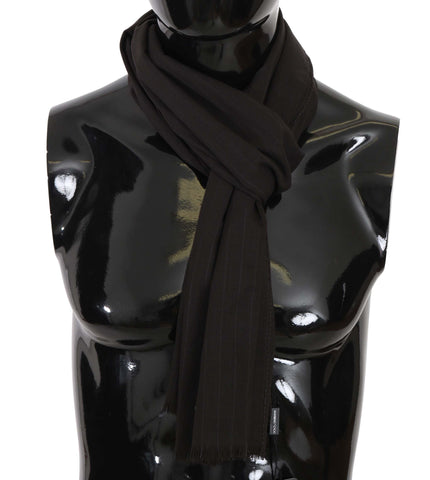 Dark gray Virgin Wool striped wrap scarf by Dolce & Gabbana, shown draped with a stylish pattern and soft texture.