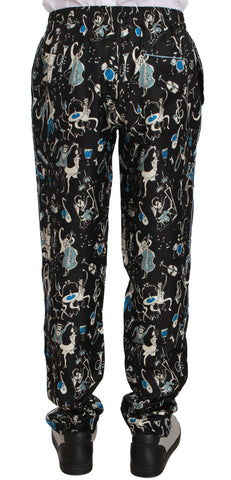Black Dolce & Gabbana musical instrument print sleepwear pants with relaxed fit and elastic waistband, perfect for comfortable nights.