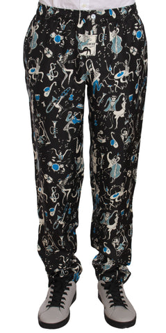 Black Dolce & Gabbana musical instrument print sleepwear pants with relaxed fit and comfortable fabric.