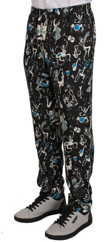 Black Dolce & Gabbana musical instrument sleepwear pants featuring musical notes and instrument patterns, comfortable relaxed fit.