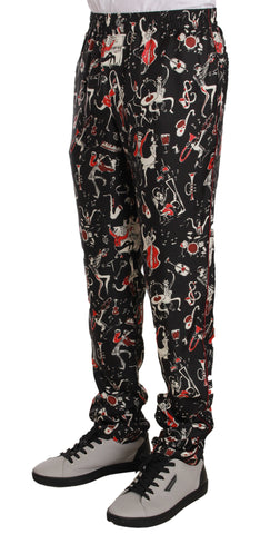 Red sleepwear pants with musical instrument print from Dolce & Gabbana, featuring comfortable fabric and stylish design.