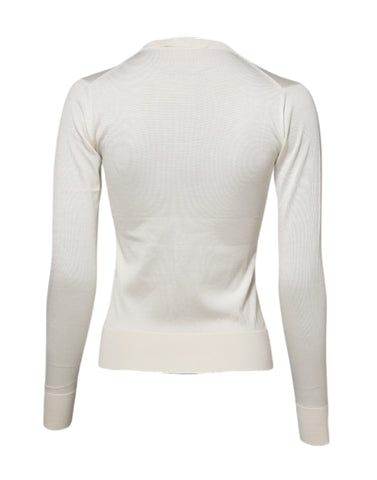White Silk Lily Embellished Cardigan Sweater