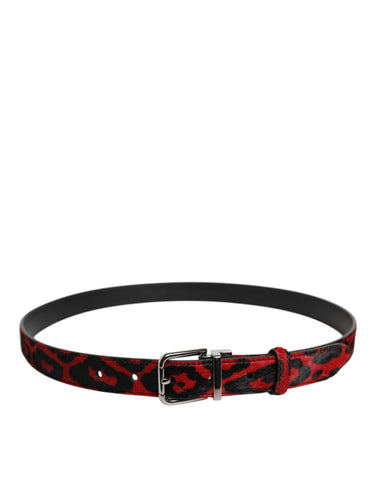 Black Red Leopard Silver Metal Buckle Belt