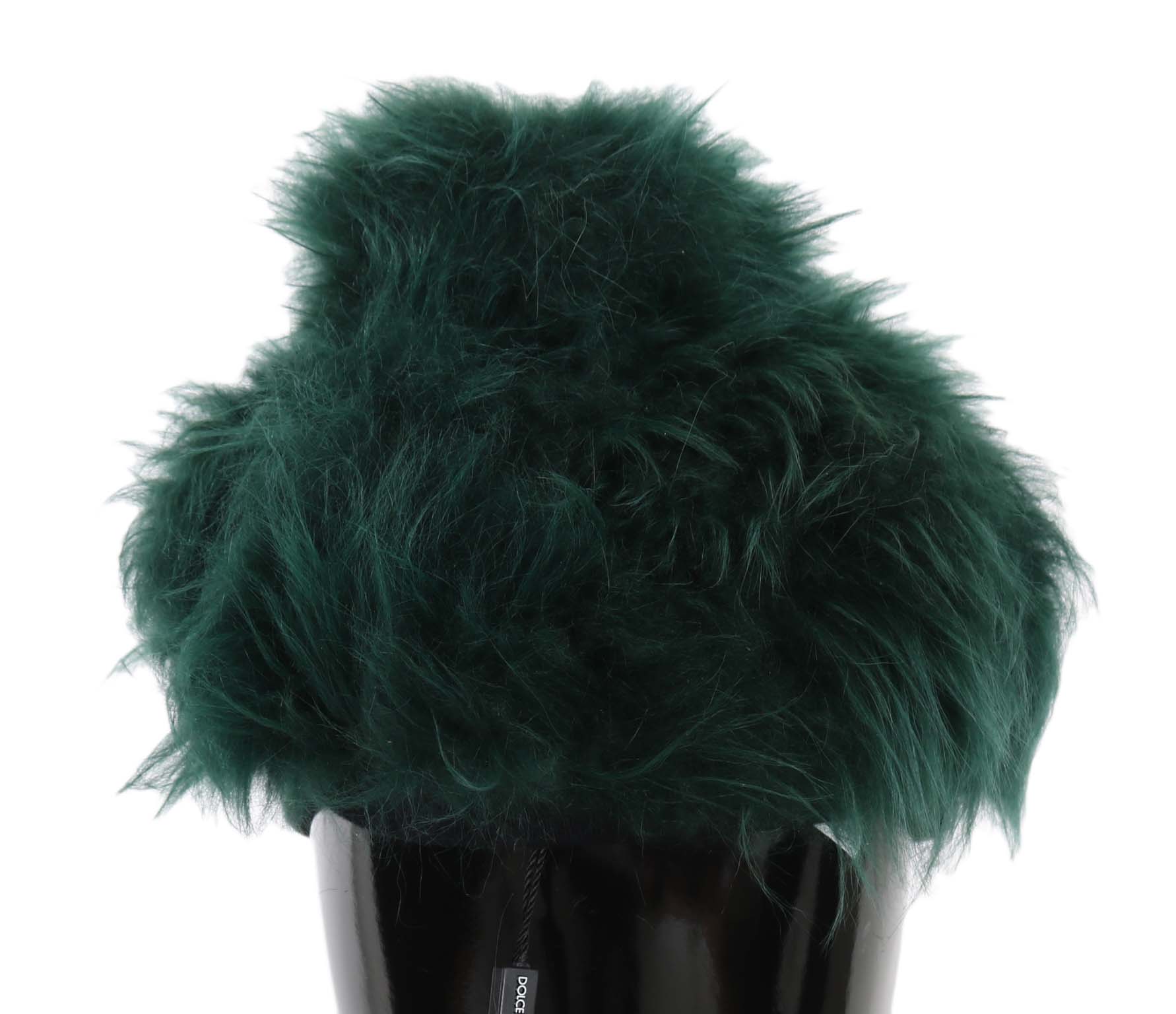 Green fur Dolce & Gabbana logo embroidered cloche hat with a stylish, rounded shape and embroidered DG logo detail.
