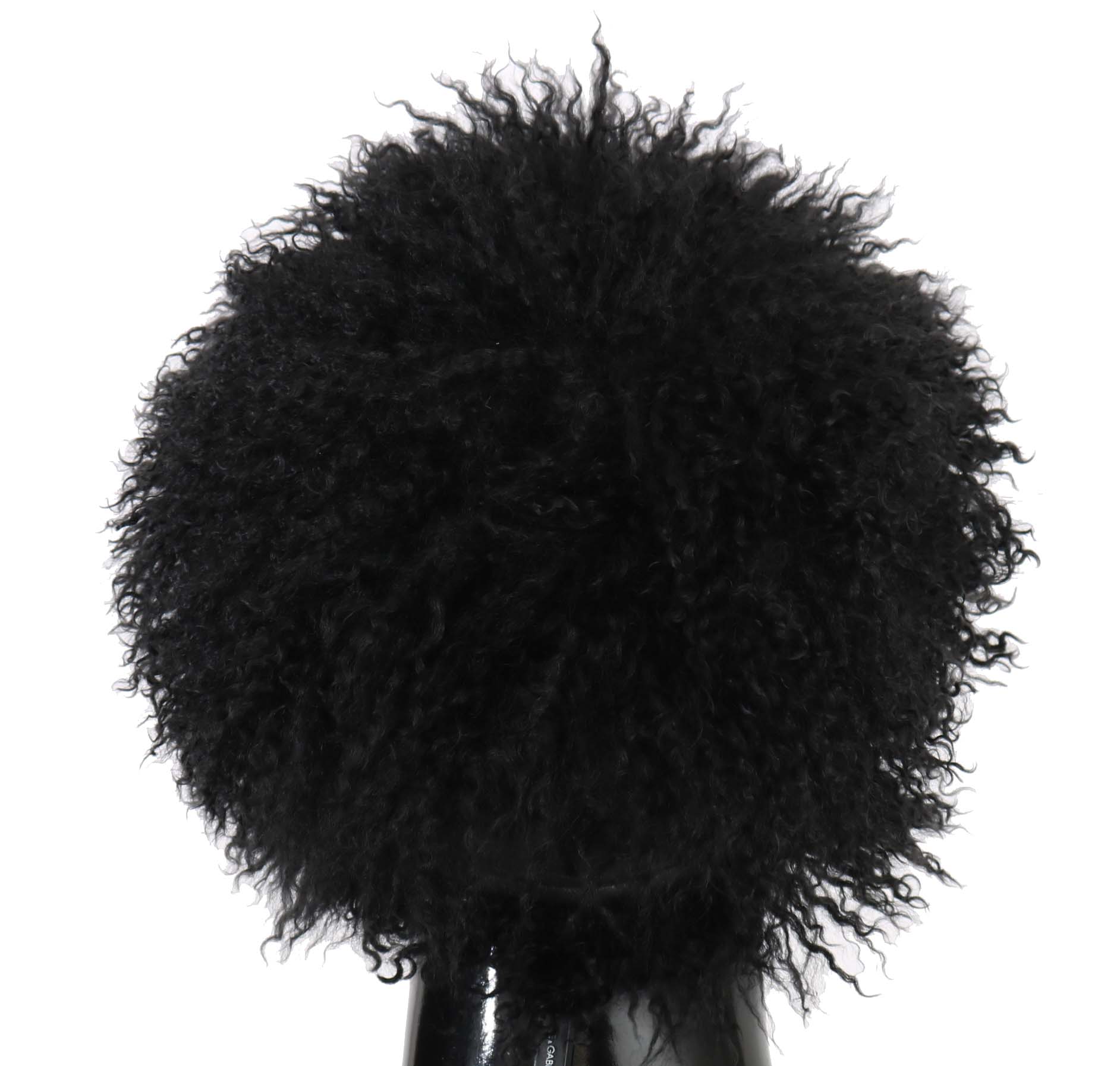 Black Tibet Lamb Fur Leather Gatsby Hat by Dolce & Gabbana featuring a stylish design with fur and leather details.