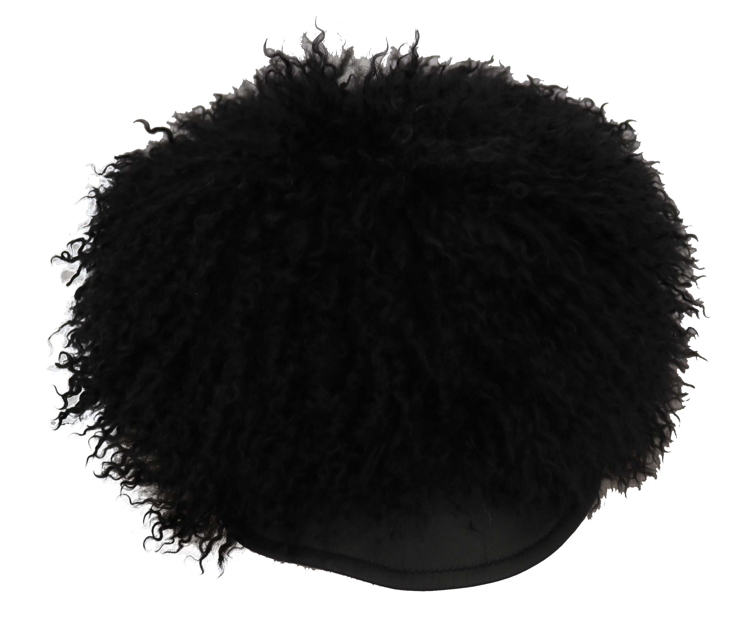 Black Tibet Lamb Fur Leather Gatsby Hat by Dolce & Gabbana, featuring a classic design with fur trim and leather construction.