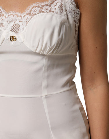 White Lace DG Logo Silk Dress Sleepwear