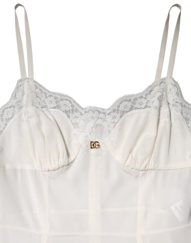 White Lace DG Logo Silk Dress Sleepwear