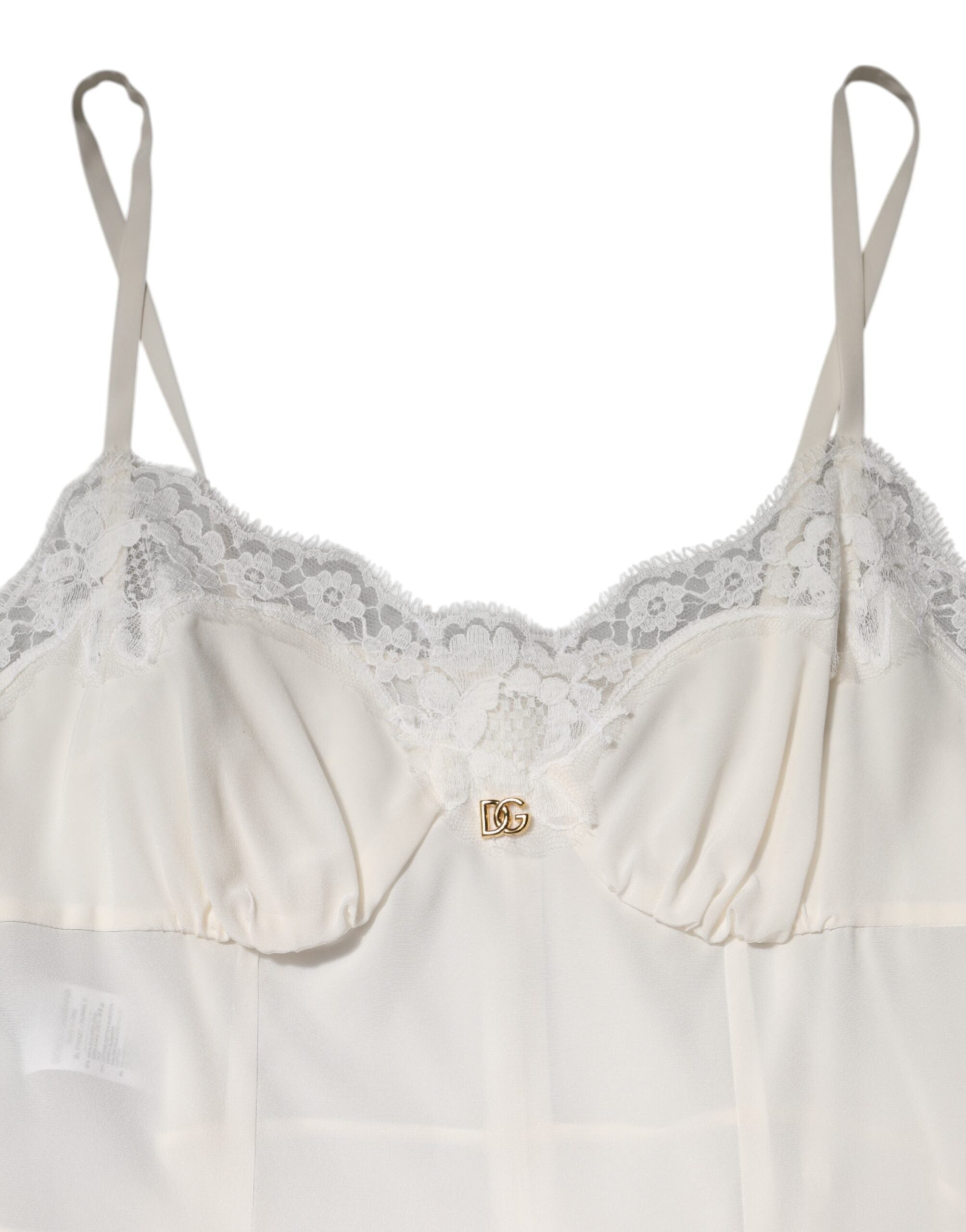 White Lace Gold DG Logo Silk Dress Sleepwear