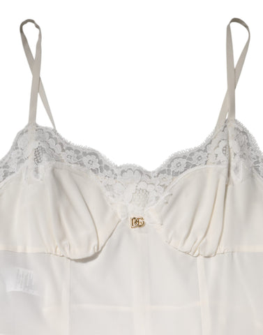 White Lace Gold DG Logo Silk Dress Sleepwear