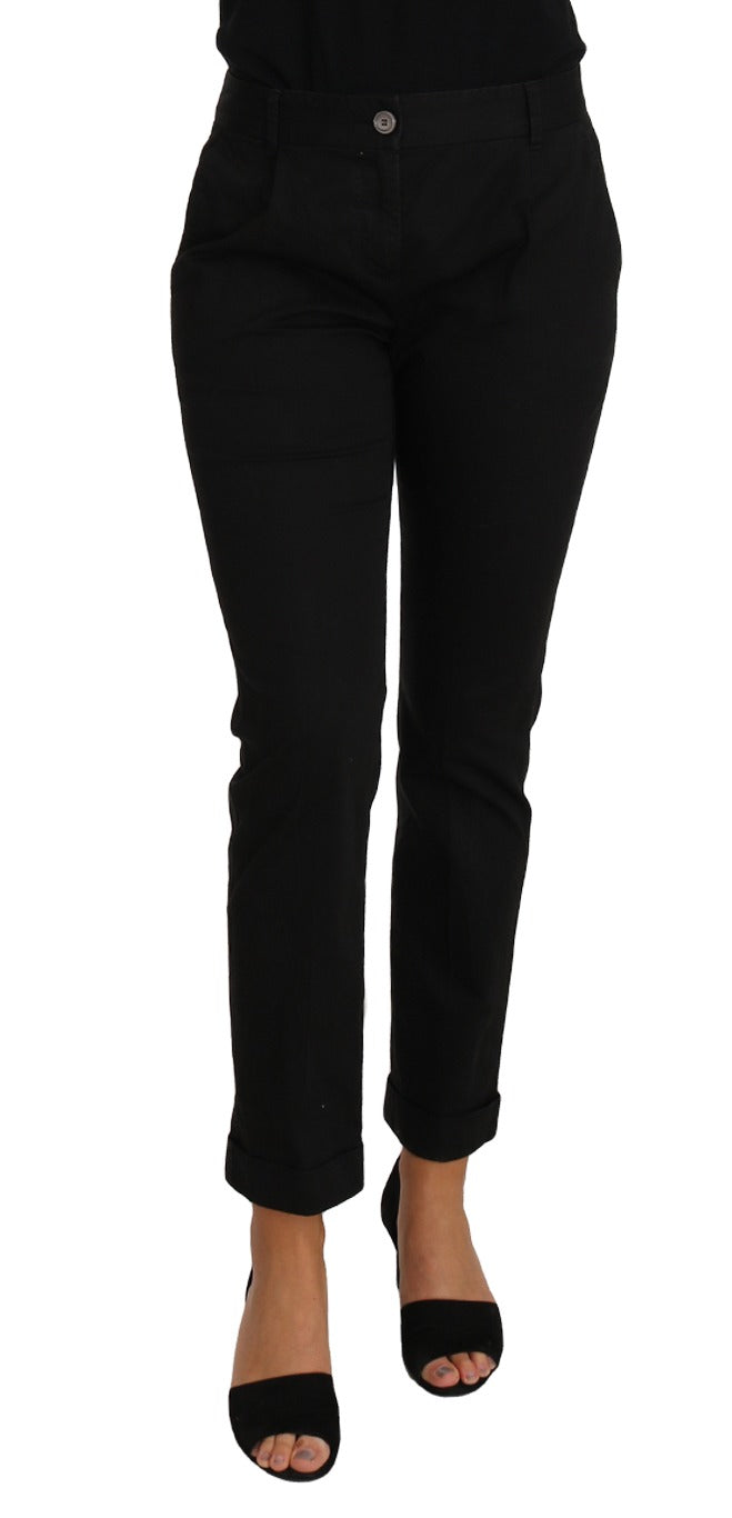Black cropped straight pants by Dolce & Gabbana, featuring a sleek fit and minimalist design, shown on a model.