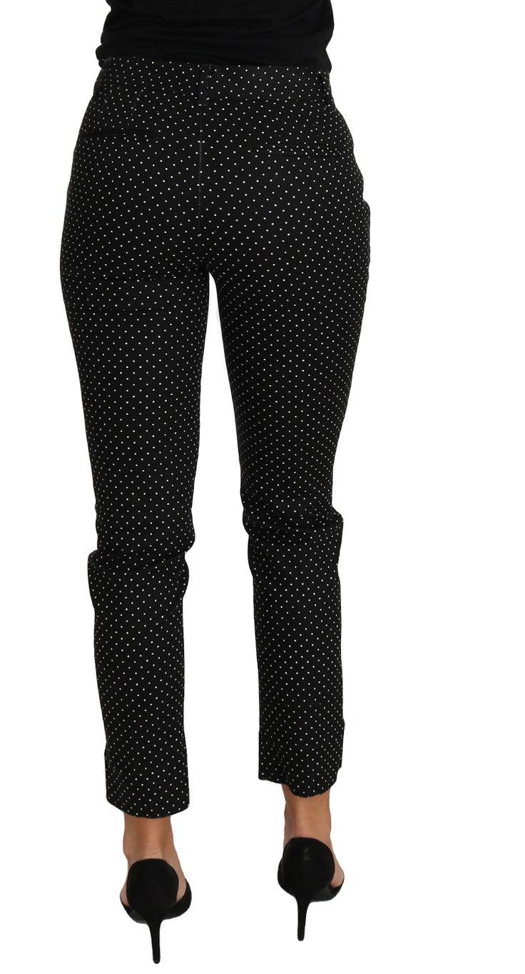 Black polka dot cropped straight pants by Dolce & Gabbana, featuring a stylish and tailored design.