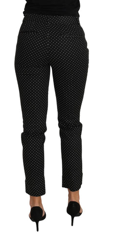 Black polka dot cropped straight pants by Dolce & Gabbana, featuring a stylish and tailored design.